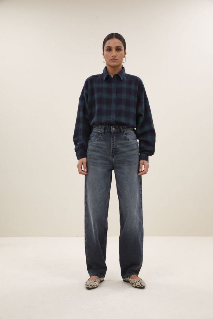 jada check blouse bottle green