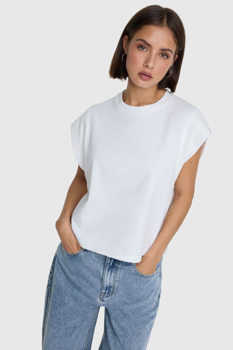 Knitted Sleeveless T-Shirt soft white