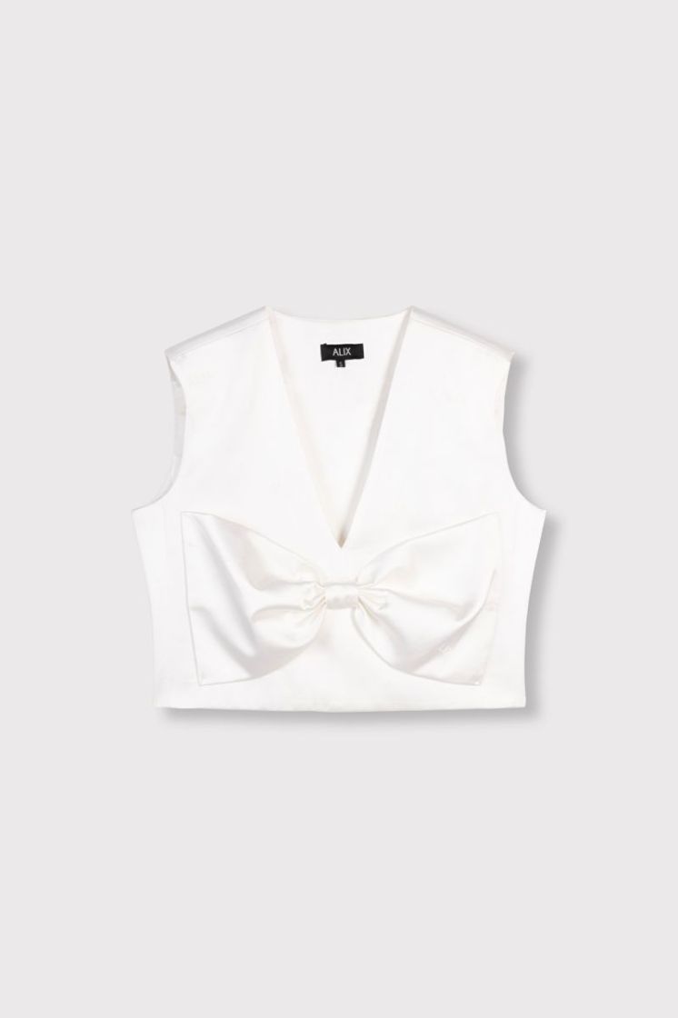 Woven Text Bow Top cream  