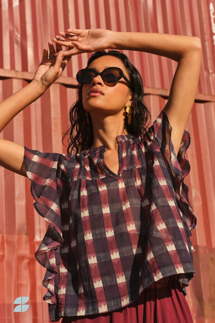 danee ikat blouse wine ikat print
