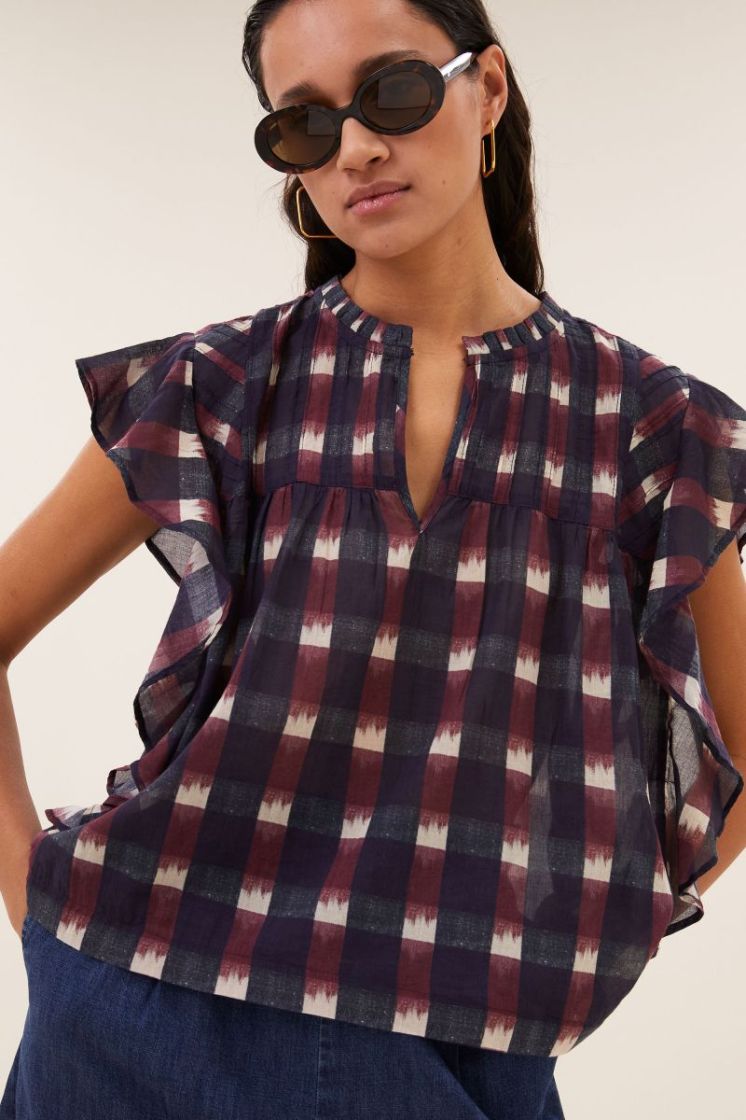 danee ikat blouse wine ikat print