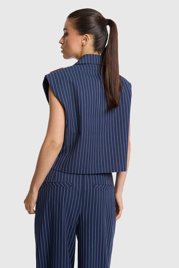 Woven Striped waistcoat navy