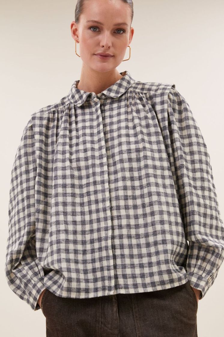 maia check blouse ash grey check