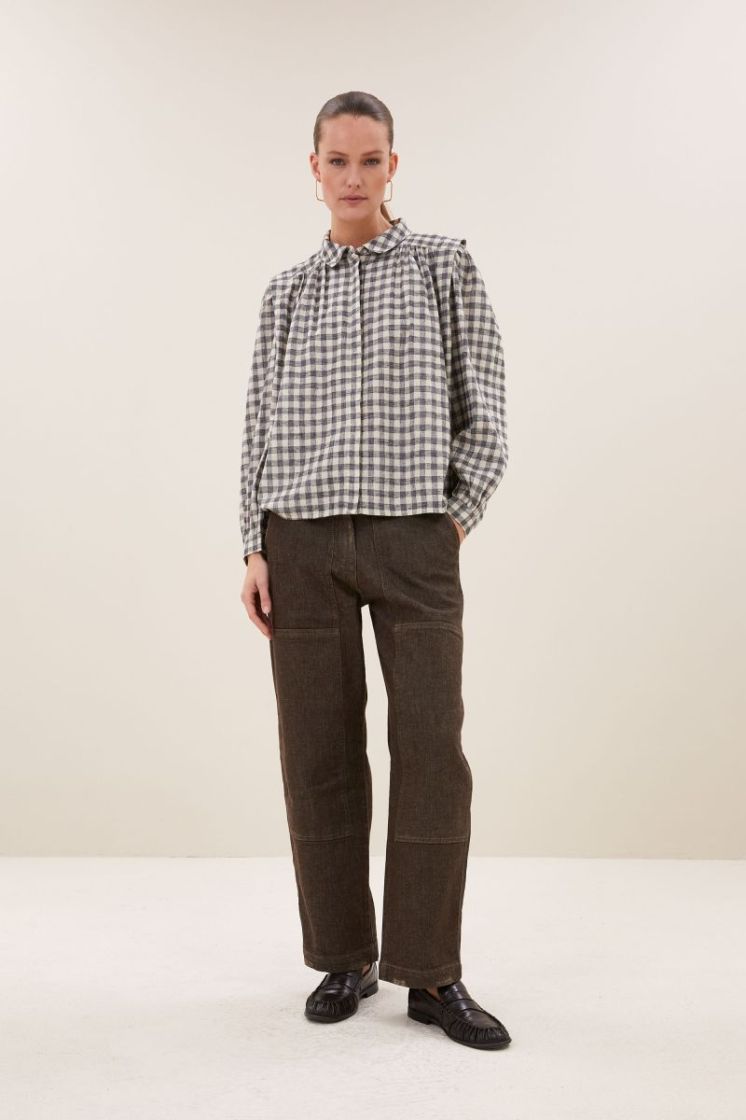 maia check blouse ash grey check